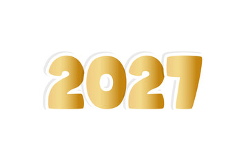 2027 year sticker gold, numbers isolated on white background. Design element.