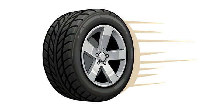 Moving car wheel with speed lines illustration on Transparent Background