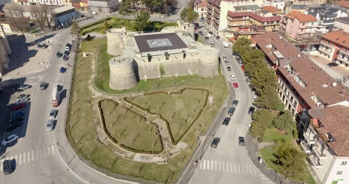 Aerial view of the Orsini-Colonna Castle, a fort located in the city of Avezzano, in Abruzzo, Italy.