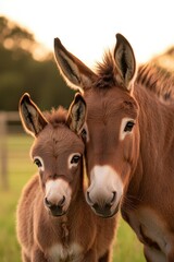 Two donkeys share tender moment, showcasing warmth and affection