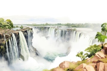 Fototapeta premium Victoria Falls in Zimbabwe and Zambia water illustration landscape.