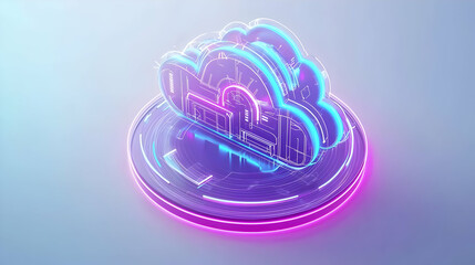 Digital Cloud Technology Concept with Neon Effects and Circuits