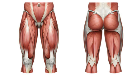 Human Leg Muscles Anatomy Diagram Front and Back View Illustration