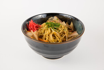 Yakisoba Noodles with Vegetables in Black Bowl