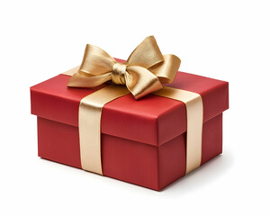 Fototapeta premium Red gift box with gold ribbon and bow, isolated on white (4)