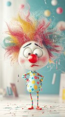 Fototapeta premium Sad Clown with Exploding Colorful Hair 3D Render