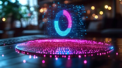 A glowing pie chart hovers above a laptop symbolizing the accessibility of business data in a digital first world