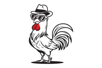 Cool Roosters in Hats and Sunglasses Silhouette Vector
