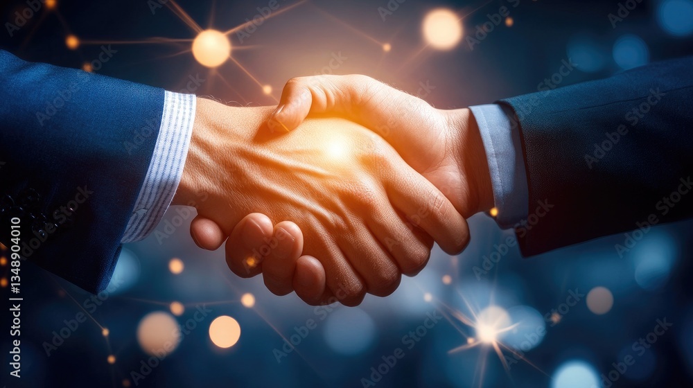 Poster a digital handshake between ai systems symbolizing global communication.