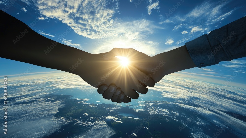 Poster a digital handshake between ai systems symbolizing global communication.