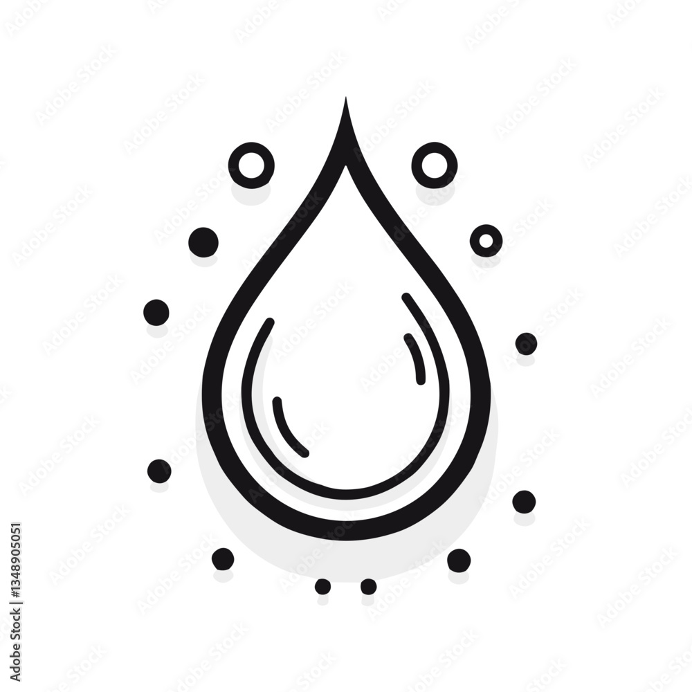 Poster simple line art style water drop icon with surrounding circles