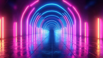 Neon Lines in Cyberpunk Landscape Glowing in Ultraviolet Spectrum Futuristic Abstract Background