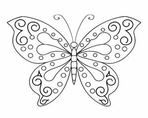 Cute butterfly outline kids coloring book page line art drawing Vector illustrations. International Children's Book Day