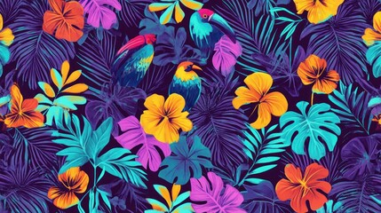 Tropical birds & flowers pattern