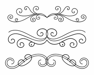 Elegant swirls, calligraphic flourishes, black and white line art, decorative curves, flowing shapes