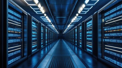 A futuristic AI supercomputer processing massive amounts of data.