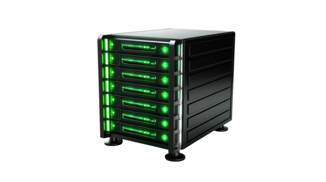 Black server with green light white background