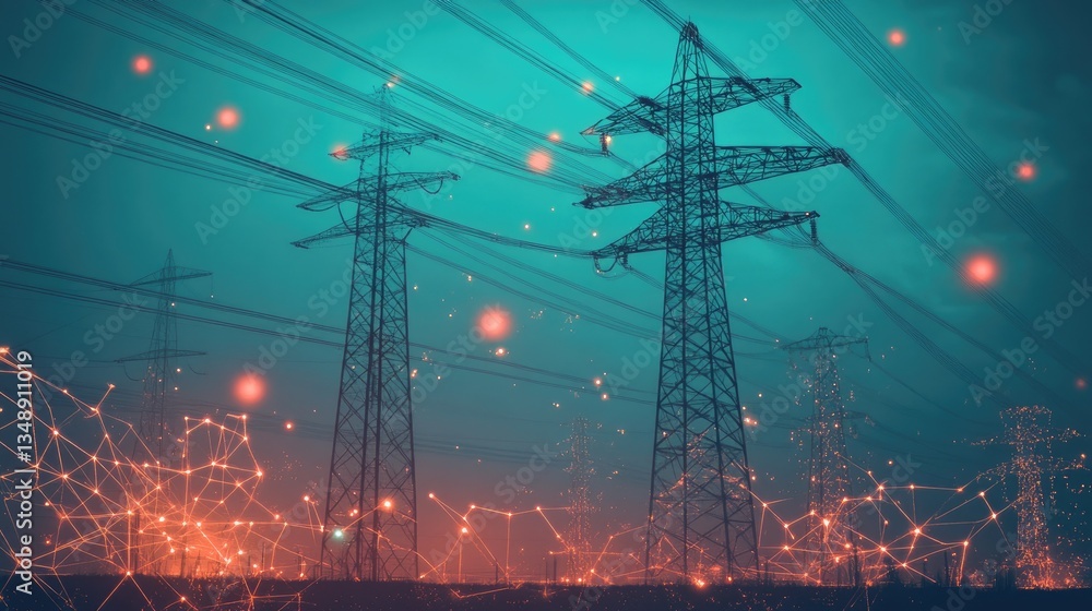 Poster a futuristic energy grid visualization integrating ai and renewable power sources.