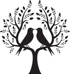 Love Tree with Birds, Romantic Nature Design