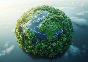 Fototapeta premium 3D World Map of Green Forests Eco-Friendly Design with Natural Light and Clean Background