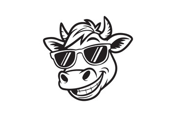 Cool Cow with  Sunglasse Silhouette Vector