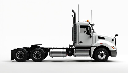 Naklejka premium Isolated white cab over truck on white background. Modern semi truck for cargo, freight, and heavy transport. Vehicle for delivery, haulage, trucking and logistic business.
