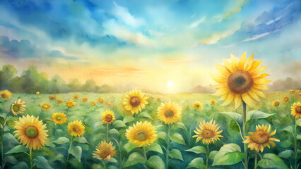 Obraz premium Watercolor Sunflowers. 