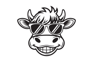 Cool Cow with  Sunglasse Silhouette Vector