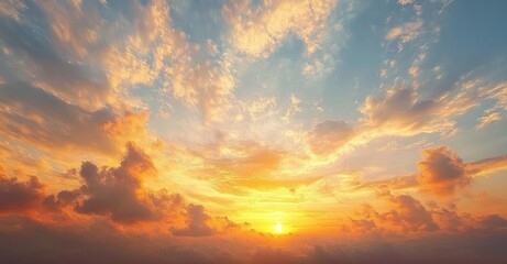 Fototapeta premium Vibrant Sunrise Landscape with Soft Clouds and Dramatic Sky