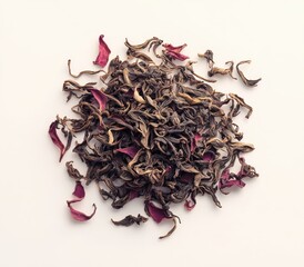 Obraz premium Black Tea Leaves Dry Organic Lapsang Keemun Gongfu Herbal Aromatic Natural Isolated on White Background