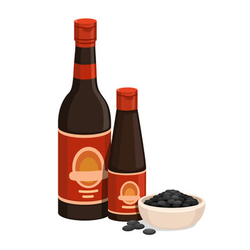 Soy Sauce Product with Black Soybean Illustration Vector