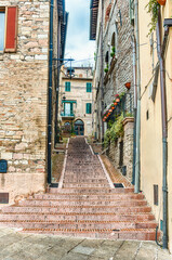 Scenic streets of the medieval town of Assisi, Umbria, Italy