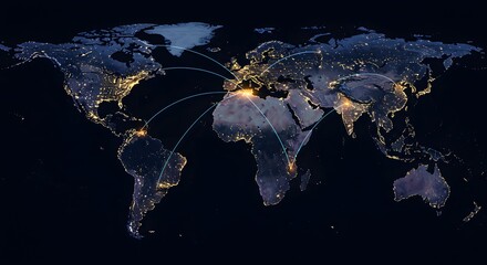 Global network connections illuminated world map at night data dark view blue dark earth lines space