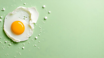 Sunny-side up egg with white specks on a green background