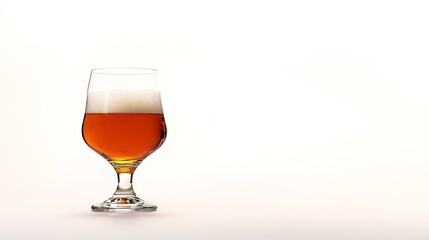 Cold glass of beer with golden bubbles and frothy foam against a clean white background. High-resolution digital art with soft shadows, perfect for branding, advertising, and beverage concepts.