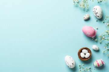 Easter eggs. Easter holidays composition with cute decorations