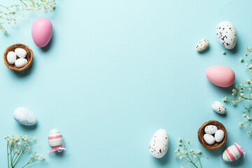 Easter eggs. Easter holidays composition with cute decorations