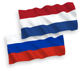 Flags of Netherlands and Russia on a white background