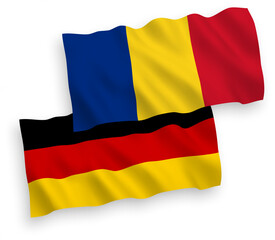 Flags of Romania and Germany on a white background