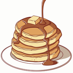 A sweet stack of pancakes with chocolate syrup makes a delicious breakfast treat
