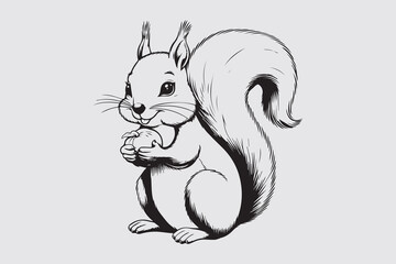 Adorable Squirrel with Acorn Silhouette Vector