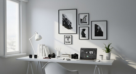 Fototapeta premium Modern Photographer’s Office Space with a Sleek, Minimalist Vibe 