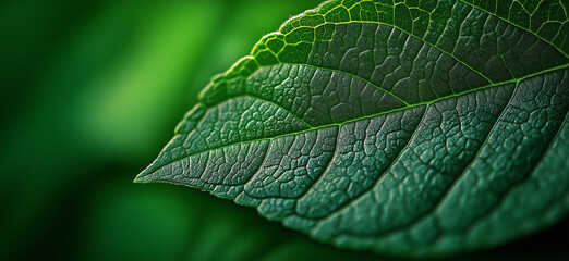 Fototapeta premium Macro close-up of leaf texture with detailed veins and edges