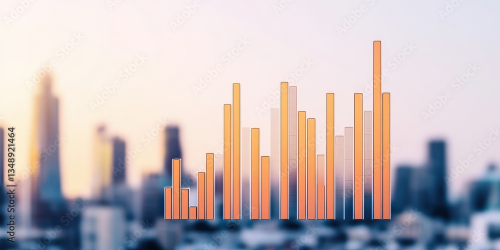 Poster strategic planning resources growth concept. abstract cityscape with a graphic representation of dat