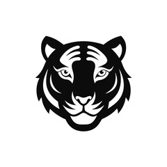 tiger head vector A striking tiger face silhouette vector design on a clean white background. The bold, black outline captures the fierce and majestic features of the tiger, making it ideal for logos