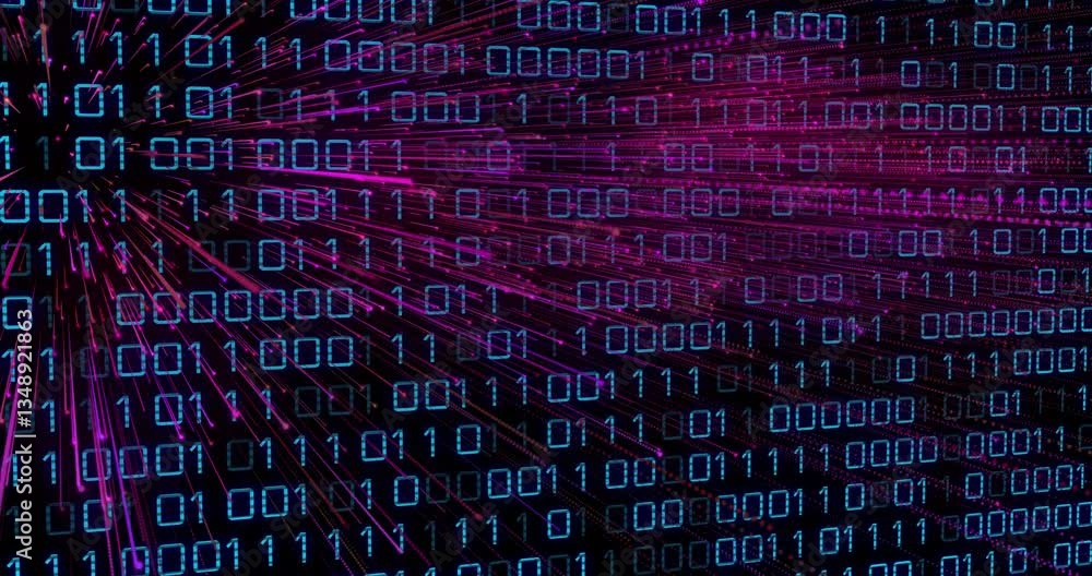 Poster animation of dynamic data processing with binary code and digital lines in school
