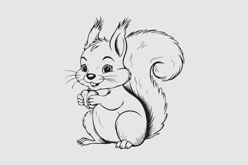 Adorable Squirrel with Acorn Silhouette Vector