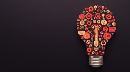 Strategic planning resources growth concept. Light bulb filled with creative ideas and design elements.