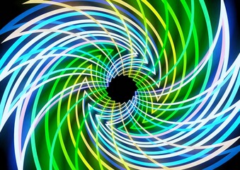 カラフルな光の線が渦巻く抽象的な背景