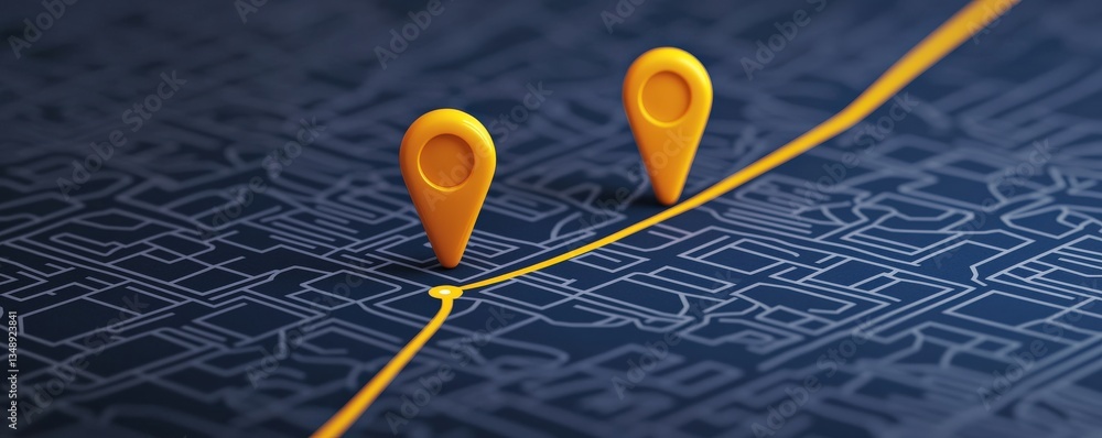 Poster strategic planning resources growth concept. map with location pins and a highlighted path.